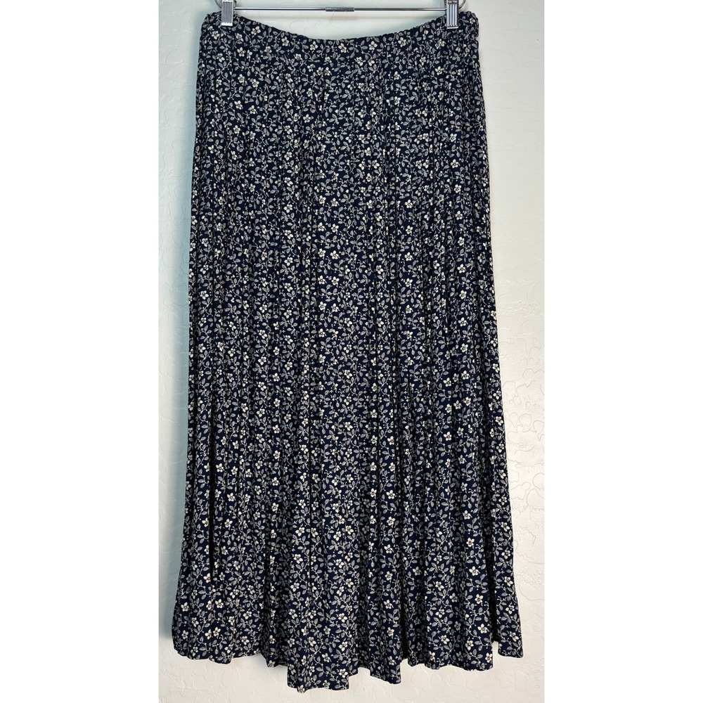Marilyn Anselm for Hobbs Navy Floral Maxi Skirt England Vintage Size 12 2275